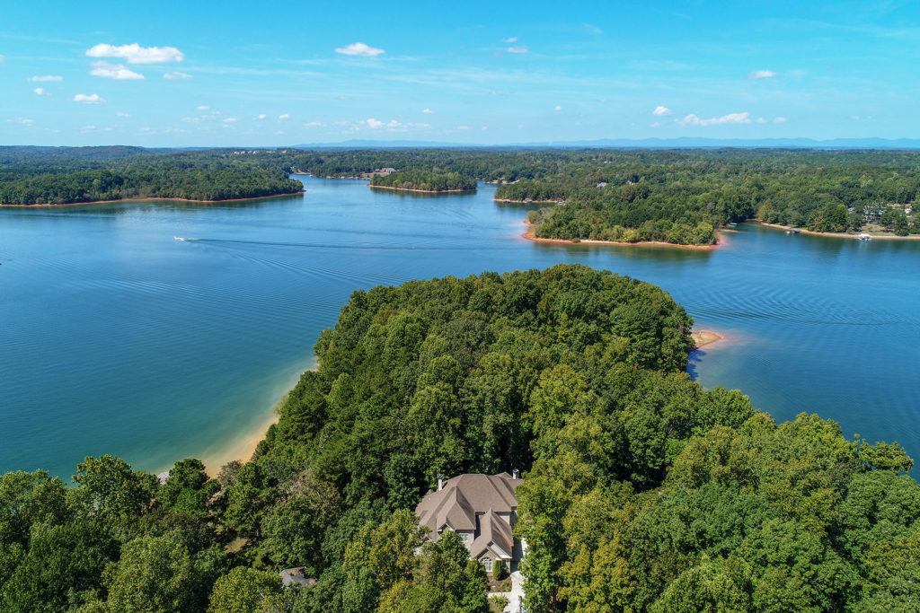 Drone photography of lake home